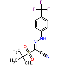 (2E)-[(2-Methyl-2-propanyl)sulfonyl]{[4-(trifluoromethyl)phenyl]hydrazono}acetonitrile结构式