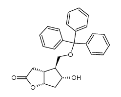 (-)-7α-hydroxy-6β-triphenylmethoxymethyl-cis-2-oxabicyclo[3.3.0]octan-3-one结构式
