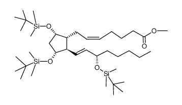 (Z)-7-{(1R,2R,3R,5S)-3-(tert-Butyldimethylsilanyloxy)-2-[(S)-(E)-3-(tert-butyl-dimethylsilanyloxy)oct-1-enyl]-5-[(dimethylethyl)dimethylsilanyloxy]-cyclopentyl}hept-5-enoic acid methyl ester结构式