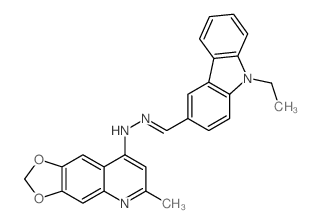9H-Carbazole-3-carboxaldehyde, 9-ethyl-, (6-methyl-1,3-dioxolo[4,5-g]quinolin-8-yl)hydrazone结构式