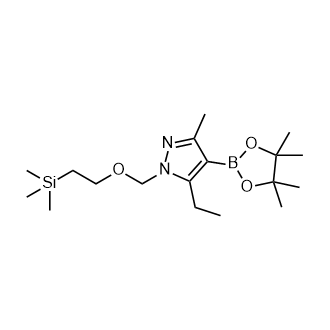 5-乙基-3-甲基-4-(4,4,5,5-四甲基-1,3,2-二氧硼杂环戊烷-2-基)-1-((2-(三甲基甲硅烷基)乙氧基)甲基)-1H- 吡唑结构式