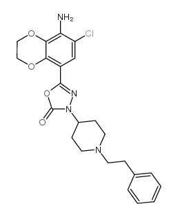 5-(8-氨基-7-氯-2,3-二氢-1,4-苯并二恶烷-5-基)-3-[1-(2-苯基乙基)哌啶-4-基]-1,3,4-噁二唑-2(3H)-酮结构式