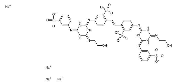 4,4'-bis[[4-[(2-hydroxyethyl)amino]-6-(m-sulphoanilino)-1,3,5-triazin-2-yl]amino]stilbene-2,2'-disulphonic acid, sodium salt structure