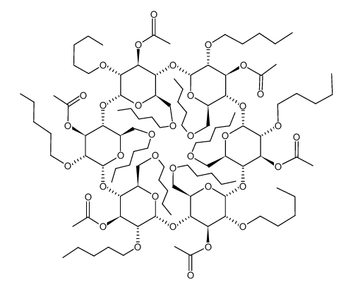 Hexakis-(2,6-di-O-pentyl-3-O-acetyl)-alpha-Cyclodextrin结构式