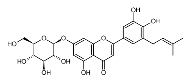 5,7,3',4'-tetrahydroxy-5'-C-prenylflavone 7-O-β-D-glucopyranoside Structure