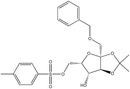 2,3-O-(1-甲基亚乙基)-1-O-(苯基甲基)-ALPHA-L-呋喃山梨糖 6-(4-甲基苯磺酸酯)结构式