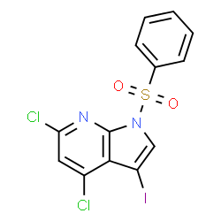 1-(苯磺酰基)-4,6-二氯-3-碘-1H-吡咯并[2,3-b]吡啶结构式