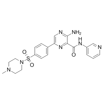 3-氨基-6-[4-(4-甲基哌嗪-1-基)磺酰基苯基]-n-吡啶-3-基吡嗪-2-羧酰胺结构式
