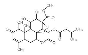 Picras-3-en-21-oic acid, 13,20-epoxy-1,11, 12-trihydroxy-15-(3-methyl-1-oxobutoxy)-2,16-dioxo-, methyl ester, (1.beta.,11.beta.,12.alpha.,15.beta.)- Structure