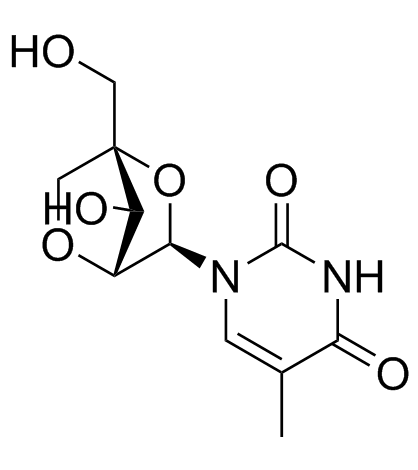 1-(2’-O,4-C-甲桥-beta-D-呋喃核糖基)胸腺嘧啶结构式