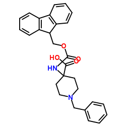 4-Piperidinecarboxylicacid,4-[[(9H-fluoren-9-ylmethoxy)carbonyl]amino]-1-(phenylmethyl)-(9CI) structure