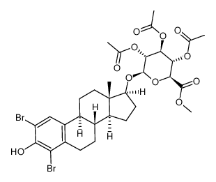 methyl 2,4-dibromo-3-hydroxyestra-1,3,5(10)-trien-17β-yl-2,3,4-tri-O-acetyl-β-D-glucopyranosuronate结构式