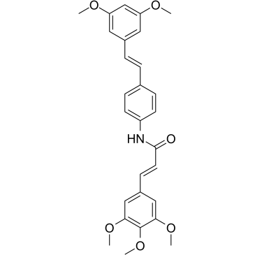 (E)-N-(4-((E)-3,5-二甲氧基苯乙烯基)苯基)-3-(3,4,5-三甲氧基苯基)丙烯酰胺结构式