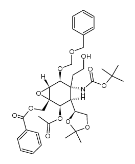 ((1S,2R,3S,4R,5S,6R)-2-acetoxy-5-((benzyloxy)methoxy)-4-((tert-butoxycarbonyl)amino)-3-((S)-2,2-dimethyl-1,3-dioxolan-4-yl)-4-(2-hydroxyethyl)-7-oxabicyclo[4.1.0]heptan-1-yl)methyl benzoate结构式