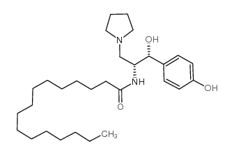 N-[(1R,2R)-2-羟基-2-(4-羟基苯基)-1-(1-吡咯烷甲诺)乙基]-十六胺结构式
