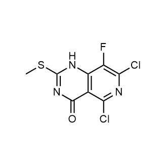5,7-二氯-8-氟-2-(甲硫基)吡啶并[4,3-d]嘧啶-4(3H)-酮结构式