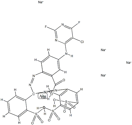 [5-[(5-氯-2,6-二氟-4-嘧啶基)氨基]-2-[[[2-羟基-3,5-二磺酰苯基]偶氮](2-磺苯基)甲基]偶氮]苯甲酸合铜酸四钠结构式