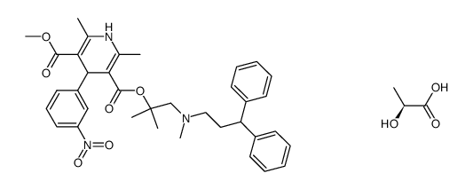 methyl 1,1,N-trimethyl-N-(3,3-diphenylpropyl)-2-aminoethyl 1,4-dihydro-2,6-dimethyl-4-(3-nitrophenyl)pyridine-3,5-dicarboxylate L-lactate结构式