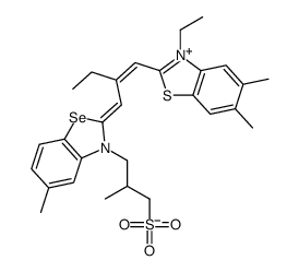 3-ethyl-5,6-dimethyl-2-[2-[[5-methyl-3-(2-methyl-3-sulphonatopropyl)-3H-benzoselenazol-2-ylidene]methyl]but-1-enyl]benzothiazolium Structure