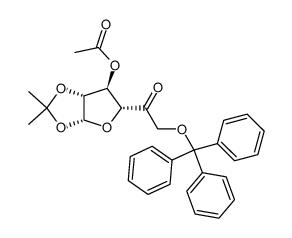 3-O-乙酰基-1,2-O-异亚丙基-6-O-三苯甲基-B-L-阿拉伯-吡喃糖-9-酮糖结构式