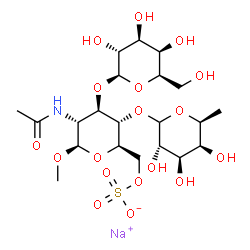 methyl O-galactopyranosyl-1-3-O-(fucopyranosyl-1-4)-2-acetamido-2-deoxy-6-O-sulfoglucopyranoside Structure