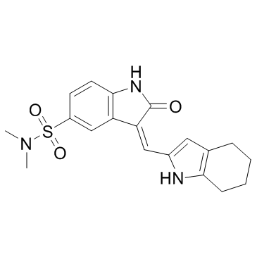 2,3-二氢-N,N-二甲基-2-氧代-3-[(4,5,6,7-四氢-1H-吲哚-2-基)亚甲基] -1H-吲哚-5-磺酰胺结构式