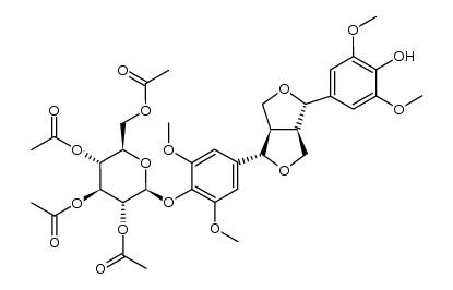 (2R,3R,4S,5R,6S)-2-(acetoxymethyl)-6-(4-((1S,3aR,4S,6aR)-4-(4-hydroxy-3,5-dimethoxyphenyl)hexahydrofuro[3,4-c]furan-1-yl)-2,6-dimethoxyphenoxy)tetrahydro-2H-pyran-3,4,5-triyl triacetate Structure