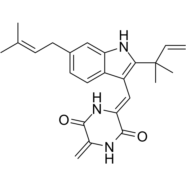 (3Z)-3-[[2-(1,1-Dimethyl-2-propenyl)-6-(3-methyl-2-butenyl)-1H-indol-3-yl]methylene]-6-methylene-2,5-piperazinedione结构式