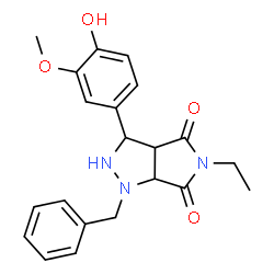 1-Benzyl-5-ethyl-3-(4-hydroxy-3-methoxyphenyl)tetrahydropyrrolo[3,4-c]pyrazole-4,6(1H,5H)-dione Structure
