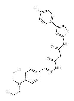 N-[[4-[bis(2-chloroethyl)amino]phenyl]methylideneamino]-N-[4-(4-chlorophenyl)-1,3-thiazol-2-yl]propanediamide结构式