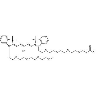 N-(m-PEG4)-N'-(PEG4-acid)-Cy5结构式