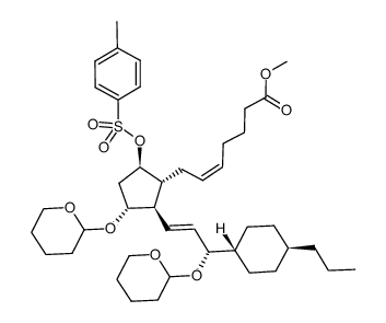 9-deoxy-9β-tosyloxy-15-trans-(4-n-propylcyclohexyl)-16,17,18,19,20-pentanorprostaglandin F2 methyl ester 11,15-bistetrahydropyranyl ether Structure
