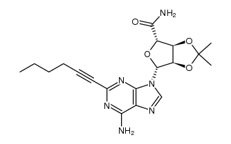 2',3'-O-isopropylidene-2-(1-hexyn-1-yl)adenosine-5'-uronamide结构式