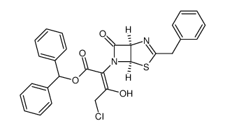 diphenylmethyl 2-(3-benzyl-6-oxo-2-thia-4,7-diazabicyclo(3.2.0)hept-3-en-7-yl)-4-chloro-3-hydroxy-2-butenoate结构式