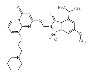2-[[6-甲氧基-4-(1-甲基乙基)-1,1-二氧并-3-氧代-1,2-苯并异噻唑-2(3H)-基]甲氧基]-9-[2-(1-哌啶基)乙氧基]-4H-吡啶并[1,2-a]嘧啶-4-酮图片