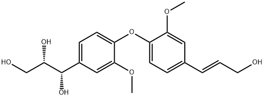 7'R,8'R-2,2'-二甲氧基-4-3-(3-羟丙烯基)-4'-(1,2,3-三羟丙基)联苯醚结构式