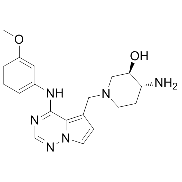 (3R,4R)-4-氨基-1-[[4-[(3-甲氧基苯基)氨基]吡咯并[2,1-f][1,2,4]三嗪-5-基]甲基]哌啶-3-醇结构式