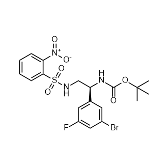 (S)-(1-(3-溴-5-氟苯基)-2-((2-硝基苯基)磺酰胺基)乙基)氨基甲酸叔丁酯结构式