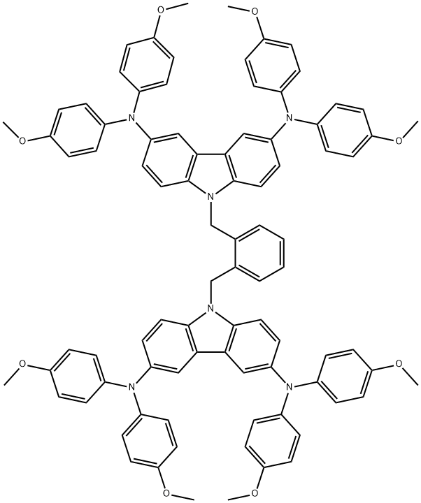9,9'-[1,2-亚苯基双(亚甲基)]双[N3,N3,N6,N6-四(4-甲氧基苯基)-9H-咔唑-3,6-二胺结构式