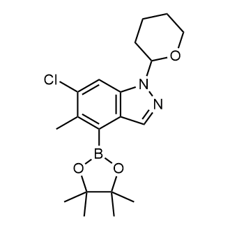 6-氯-5-甲基-1-(四氢-2H-吡喃-2-基)-4-(4,4,5,5-四甲基-1,3,2-二氧硼杂环戊烷-2-基)-1H- 吲唑结构式