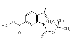 1-叔丁基-3-碘-1H-吲哚-1,6-二羧酸-6-甲酯结构式