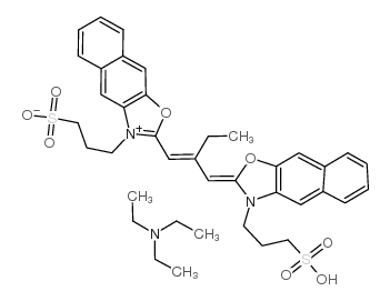 3-(3-磺丙基)-2-[2-[[3-(3-磺丙基)萘并[2,3-D]恶唑-2(3H)亚基]甲基]-1-丁烯基]萘并[2,3-D]恶唑翁内盐三乙胺盐结构式