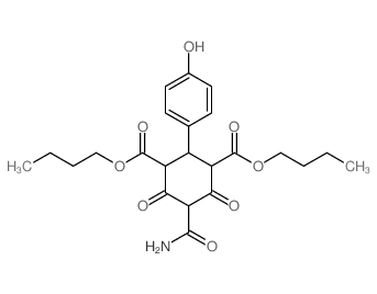 1,3-Cyclohexanedicarboxylicacid, 5-(aminocarbonyl)-2-(4-hydroxyphenyl)-4,6-dioxo-, 1,3-dibutyl ester Structure