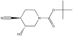 1-piperidinecarboxylic acid, 4-cyano-3-hydroxy-, 1,1-dimethylethyl ester, trans- Structure
