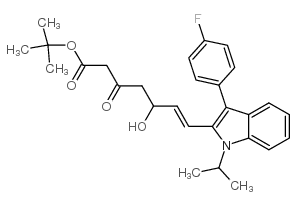 tert-Butyl (E)-7-[3-(4-fluorophenyl)-1-(1-methylethyl)-1H-indol-2-yl]-5-hydroxy-3-oxo-6-heptenoate Structure