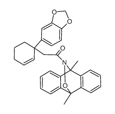12-(3',4'-methylenedioxyphenyl)-cyclohex-2-enylaceto-9,10-dihydro-9,10-dimethyl-10,9-(epoximino)anthracene结构式