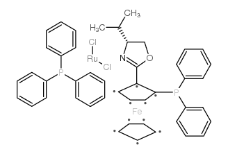 (+)-Dichloro[(4R)-4-(i-propyl)-2-{(R)-2-(diphenylphosphino)ferrocenyl}oxazoline](triphenylphosphine)ruthenium(II) Structure