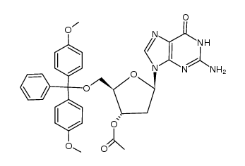 3'-O-acetyl-5'-O-(4,4'-dimethoxytrityl)-2'-deoxyguanosine Structure