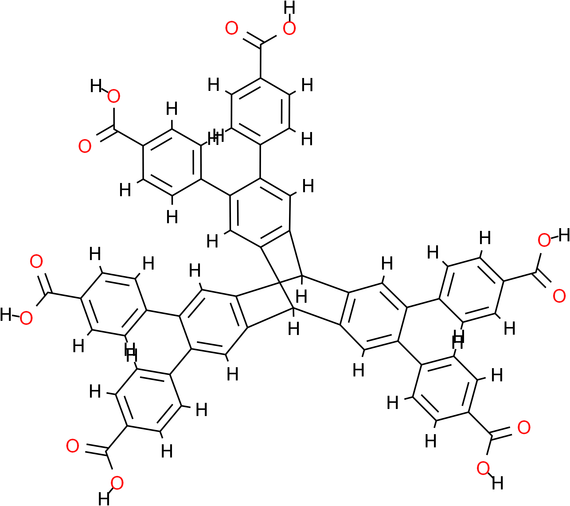 4,4′,4′′,4′′′,4′′′′,4′′′′′-(9,10-二氢-9,10-[1,2]苯并蒽-2,3,6,7,14,15-己基)六苯甲酸结构式