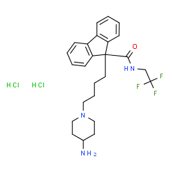 9-(4-(4-aminopiperidin-1-yl)butyl)-N-(2,2,2-trifluoroethyl)-9H-fluorene-9-carboxamide dihydrochloride Structure